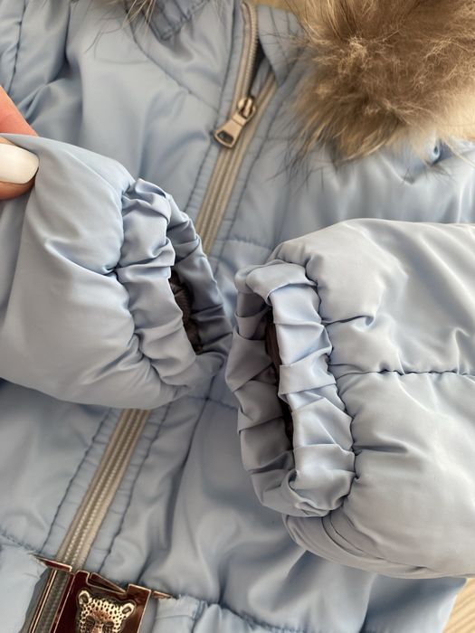 Зимний голубой комбинезон с мехом на 2 года