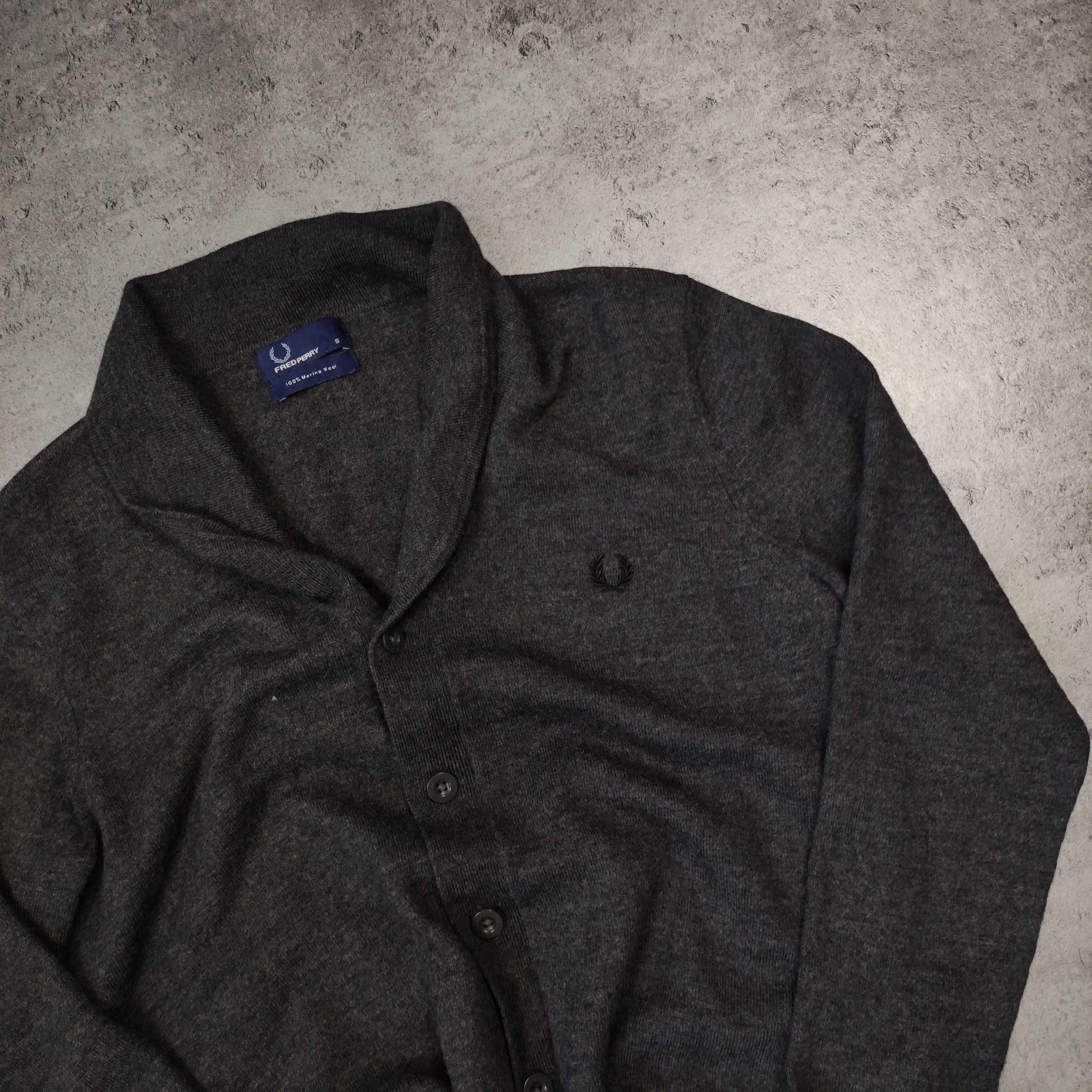 MĘSKI Sweter Elegancki Sweterek Kardigan Lekki MERINO Wełna Fred Perry
