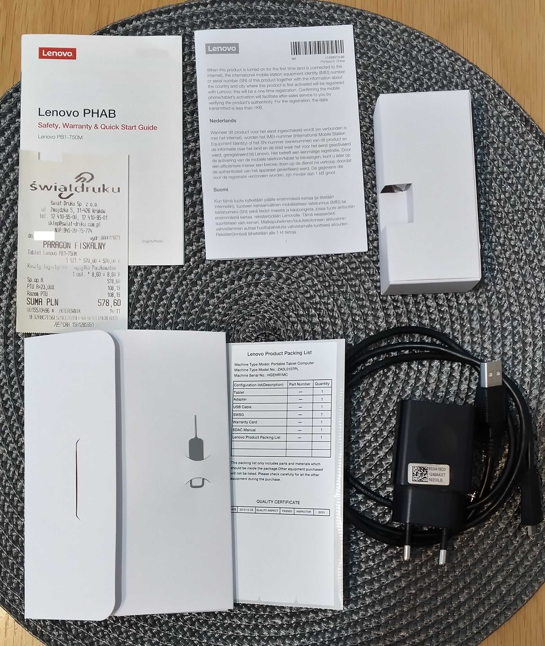 Tablet LENOVO PHAB PB1-750M, 16 GB, Dual SIM, LTE, Ekran 6,98" komplet