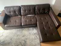 Sofa Chaise Loungue Pele Castanha