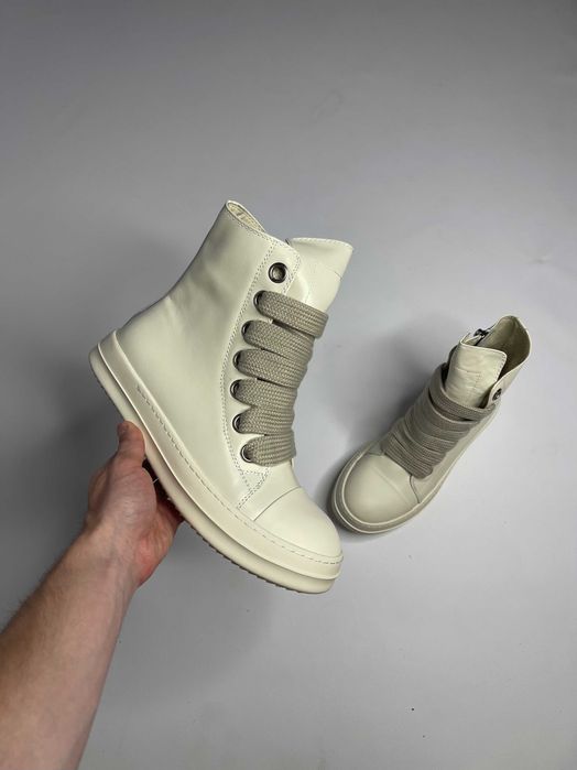 Кеди Rick Owens GEOBASKET кеды кроссовки белые jumbo lace laces 43 42