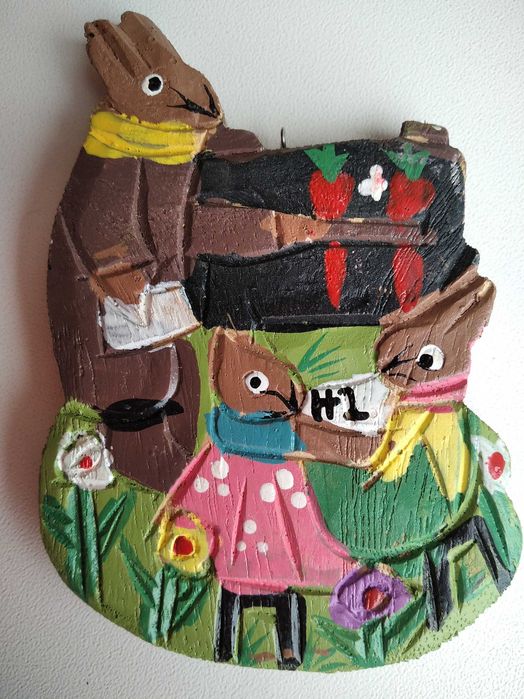 Винтажные елочные деревянные игрушки серии "Весёлые зайцы" Германия.