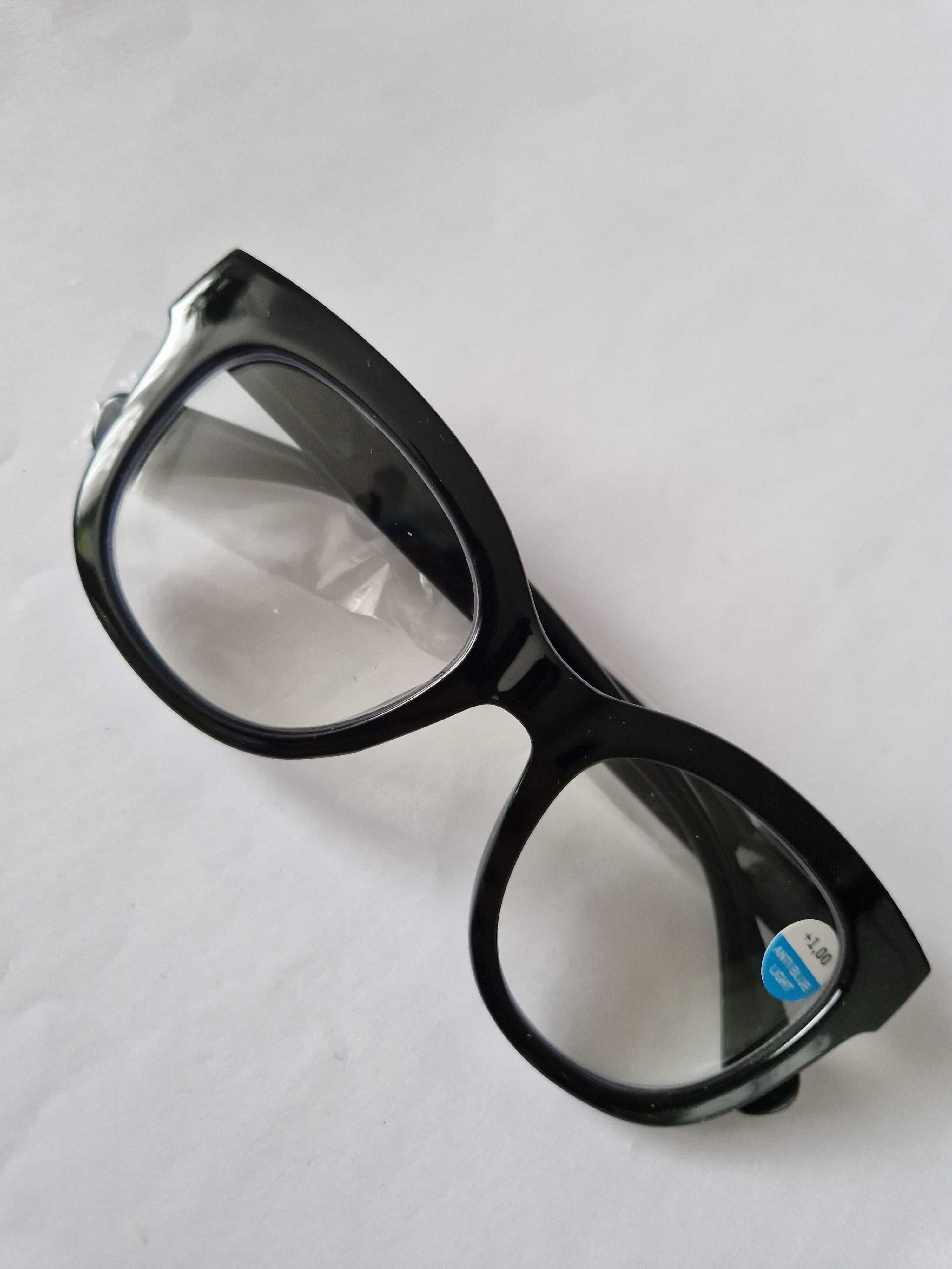 Okulary korekcyjne, szkła 1+, nowe, czarne