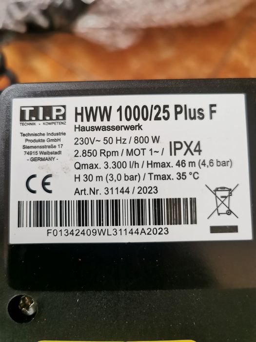 Hydrofor pompa T. I. P HWW  1000/25 Plus F