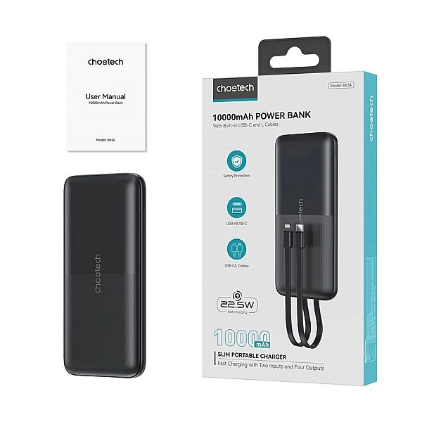 Powerbank Choetech B654, 10000mAh 22.5W USB-A / USB-C / micro USB z wb