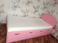 Ліжко кравать 90 на 190 підліткове дитяче з матрацом рожеве