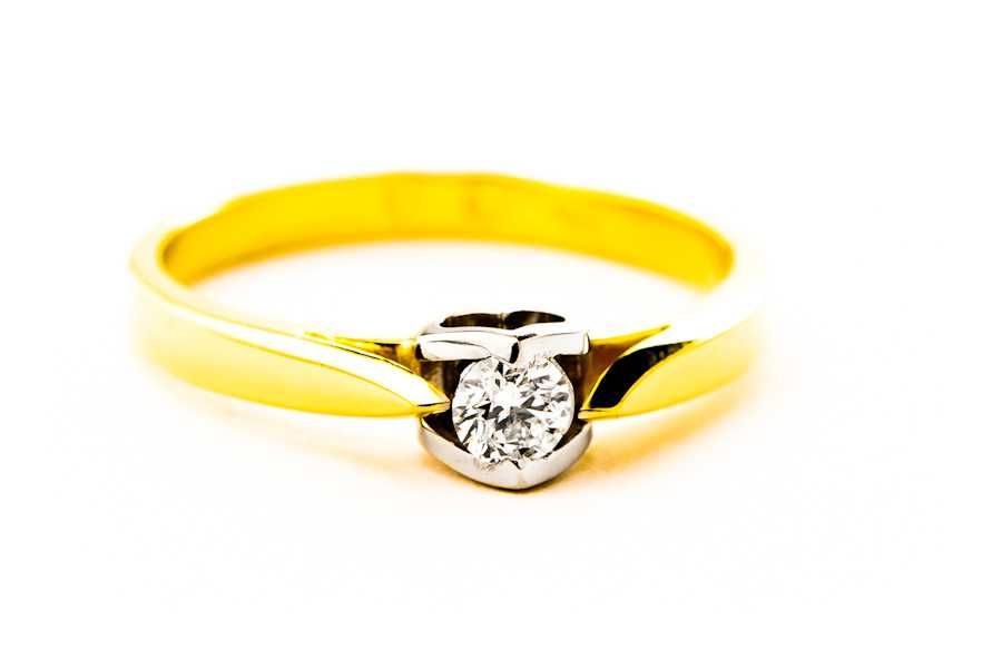 Złoty Pierścionek - DIAMENT 0,15ct - 14K - 2,44g - BRIJU - AMAZING