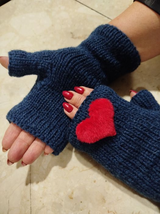 Rękawiczki, mitenki, Hand Made, serduszko