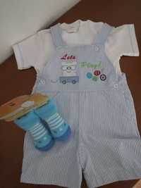 Conjunto 2 pcs jardineiras + T-shirt bébé! A estrear! 3m