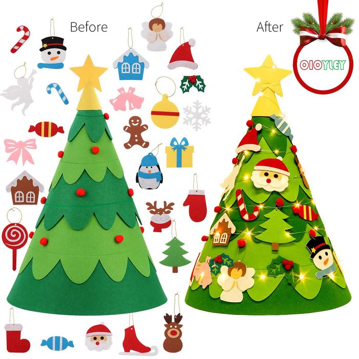 Filcowa Choinka DIY 75 cm z 29 Elementami i Lampkami LED dla Dzieci