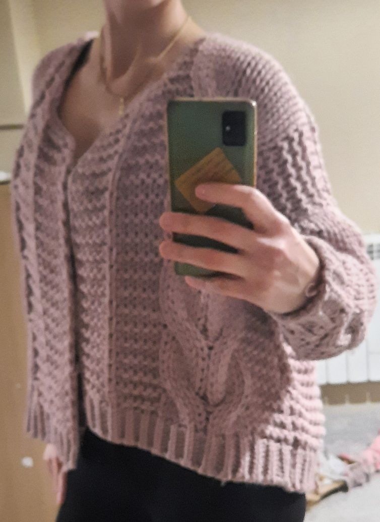Sweter cocomore kardigan cocomore lila wrzos sweter gruby splot