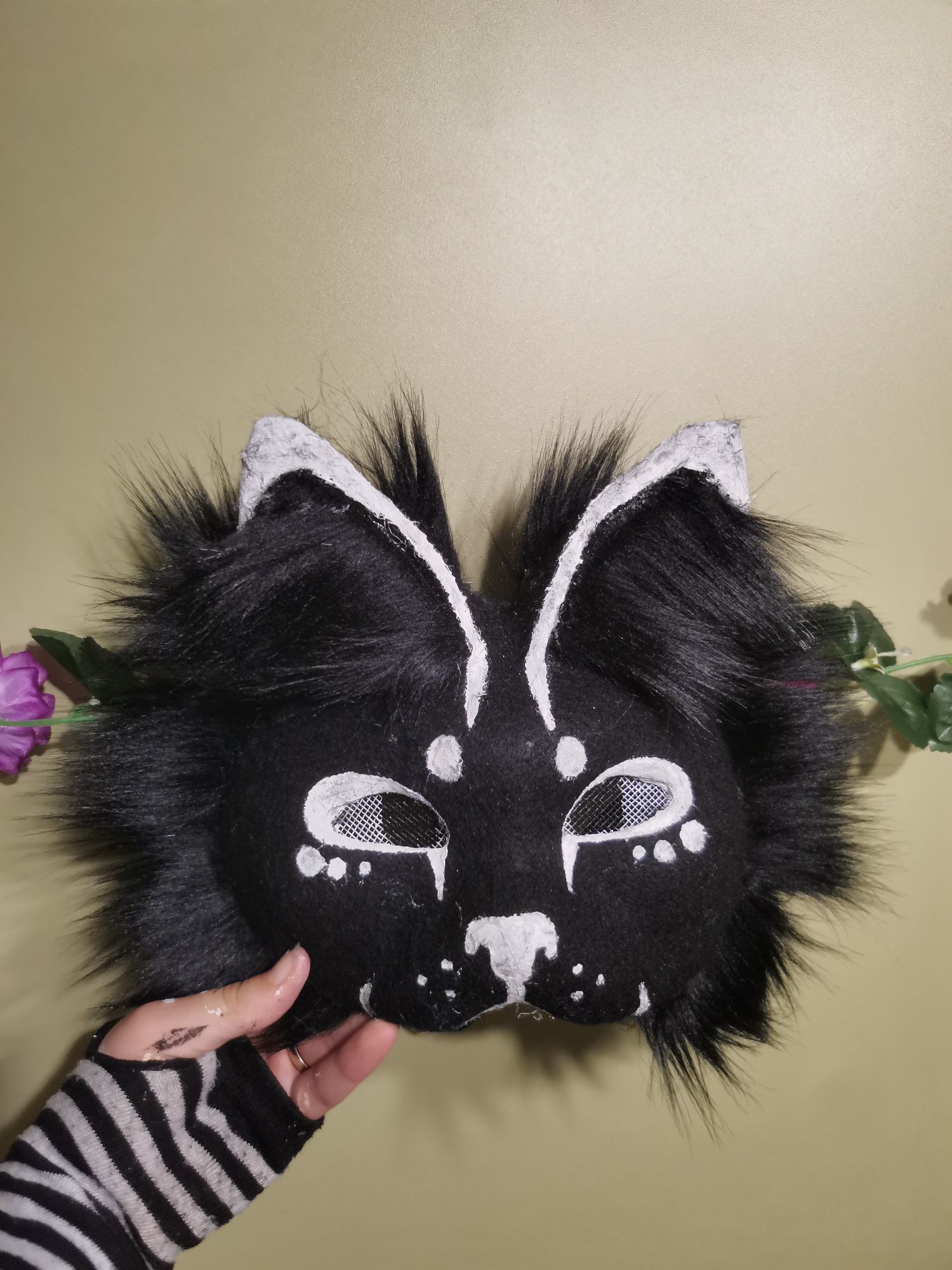 Wyjątkowa czarna maska kota Handmade premium therian Furry mask