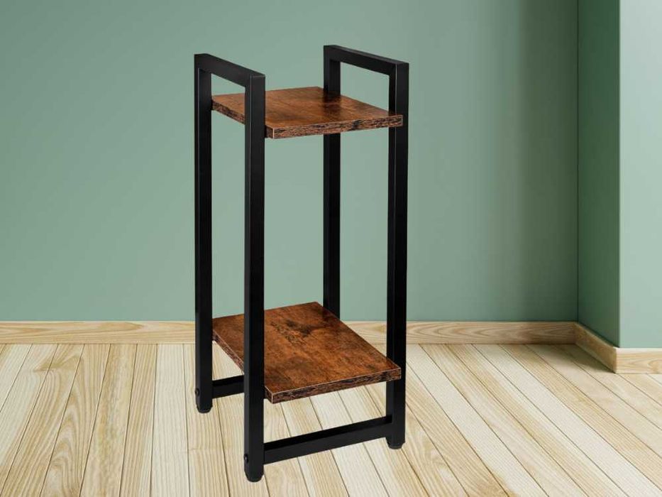 Kwietnik Stojak Metalowy Dwie Półki Rustykalny Loft Postarzany Dąb