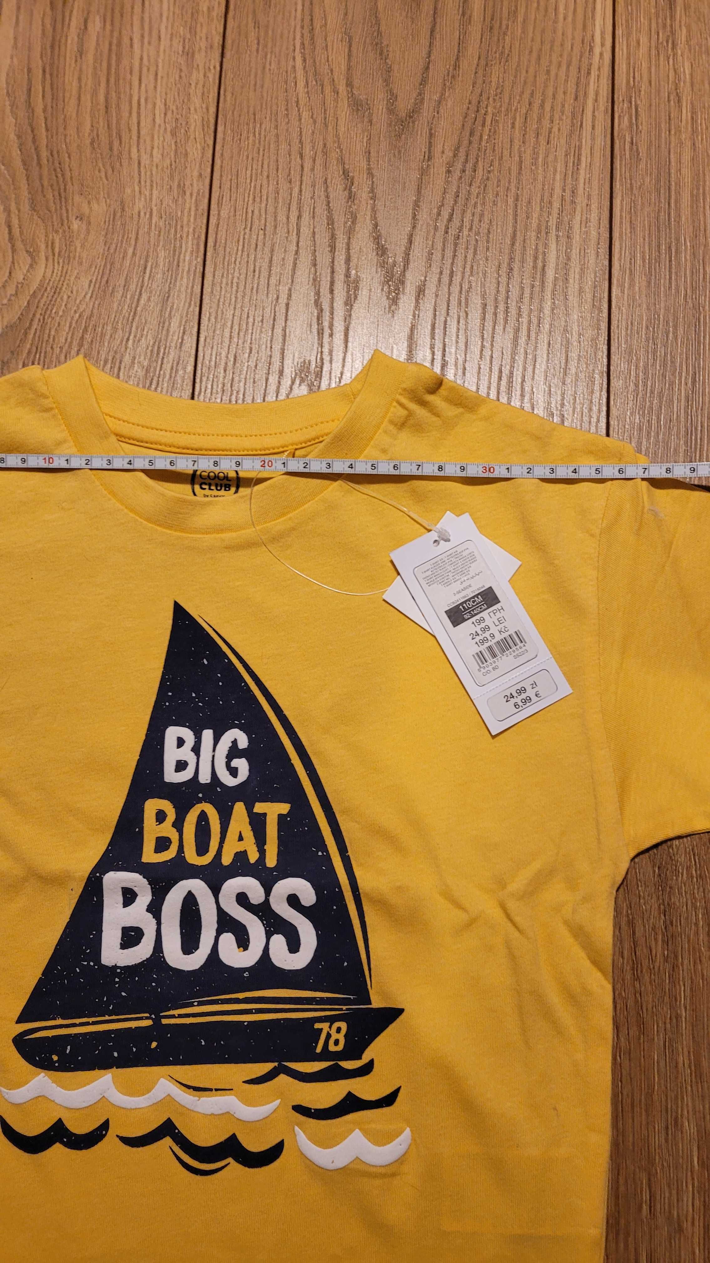 Koszulka chłopięca żółta z łódką 116 nowa smyk