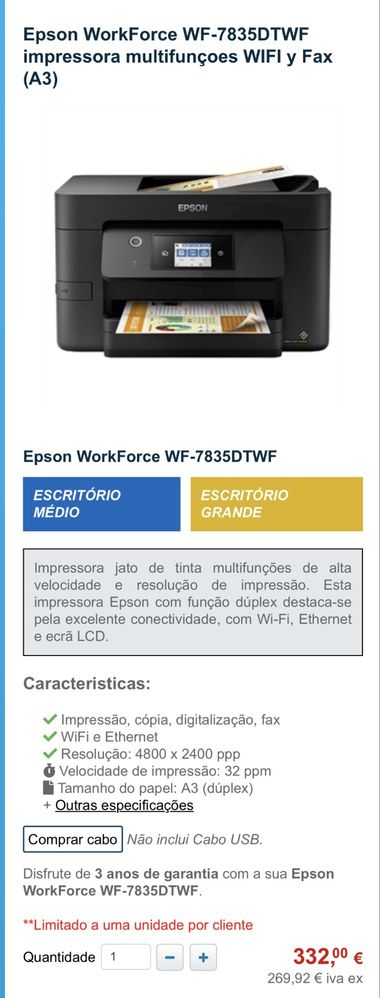 Impressora Epson Workforce WF-7835