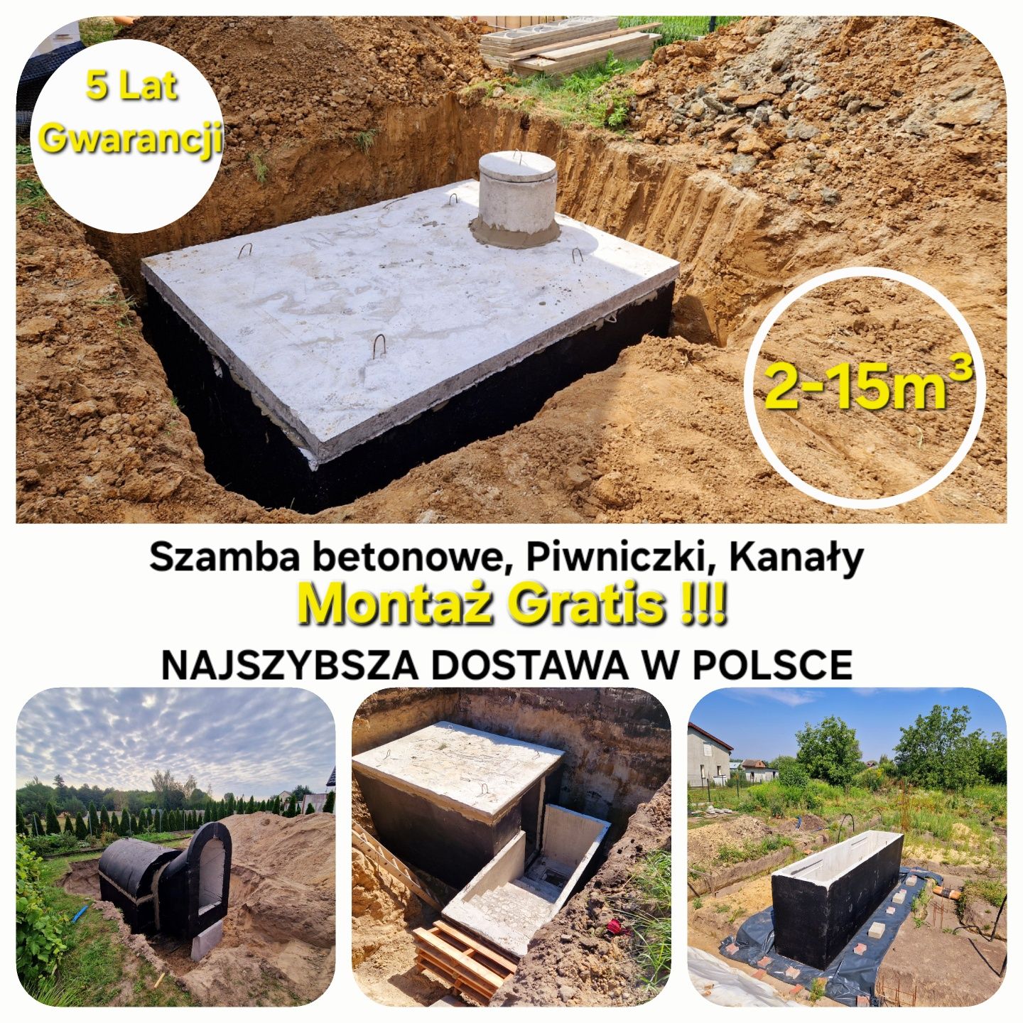 SZAMBO Szamba betonowe 8,9,10,12,13,14m3 Zbiorniki na deszczówkę
