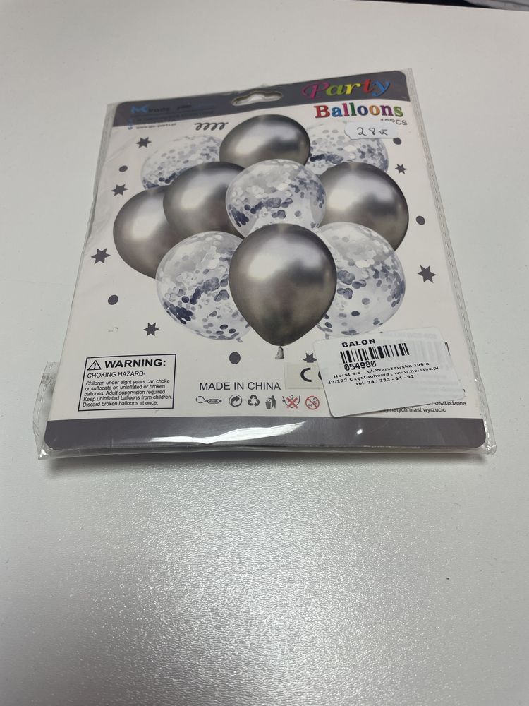 Balony zestaw srebrne z konfetti 30cm 10szt