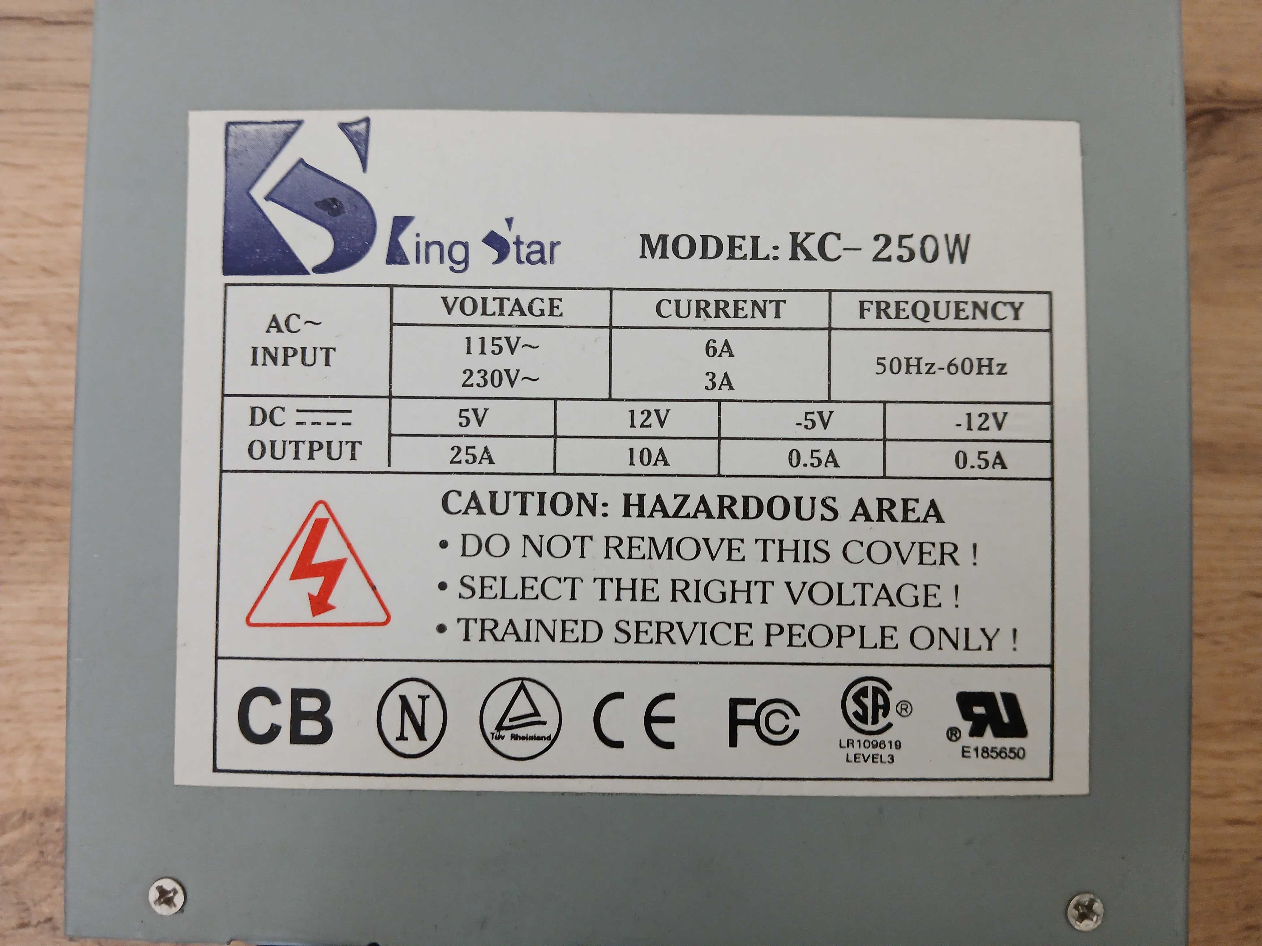Zasilacz AT 250W 3xMolex 1xFDD 5V Włącznik - SPRAWNY - PO PRZEGLĄDZIE