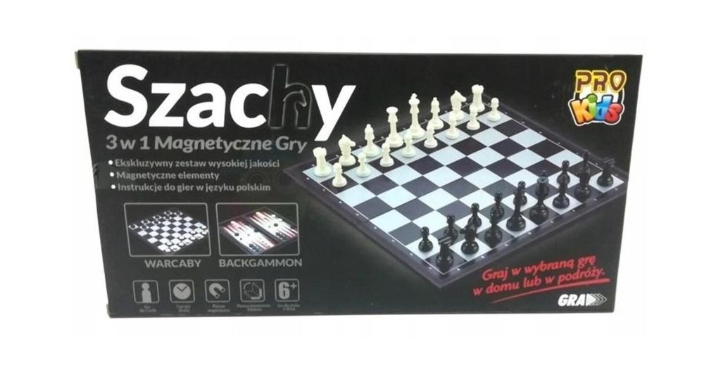 Szachy 3w1 Magnetyczne Pro Kids pudełko,32,5x17x5 cm