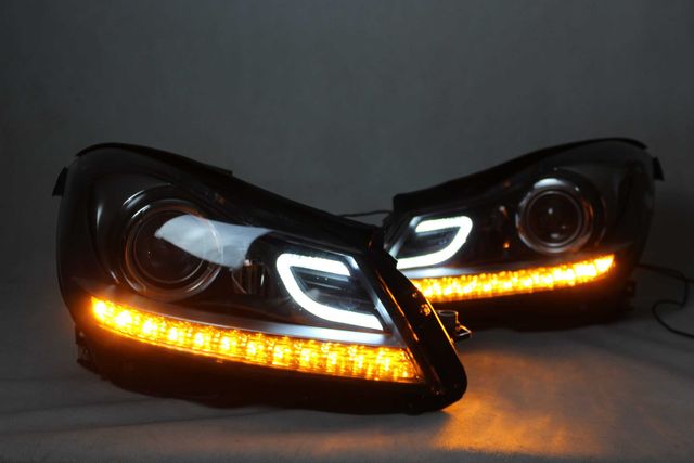 Lampy reflektory przód MERCEDES W204 H7 11-14 Tuning LED BLACK NOWE