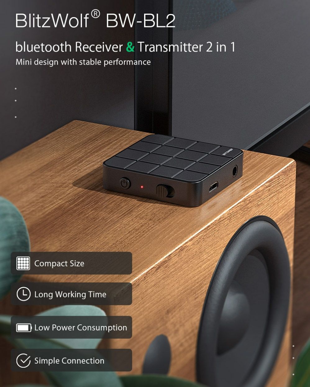 Blitzwolf BW-BL2 Bluetooth аудио RX приемник TX передатчик Aux адаптер