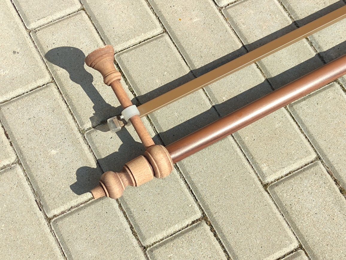 Karnisz podwójny drewniany jasny brąz - stan bardzo dobry - 200 cm