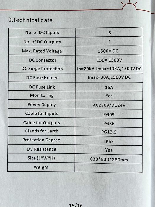 Skrzynka przyłączeniowa łuku elektrycznego Beny AFCI BHSZ-8/1 1500V