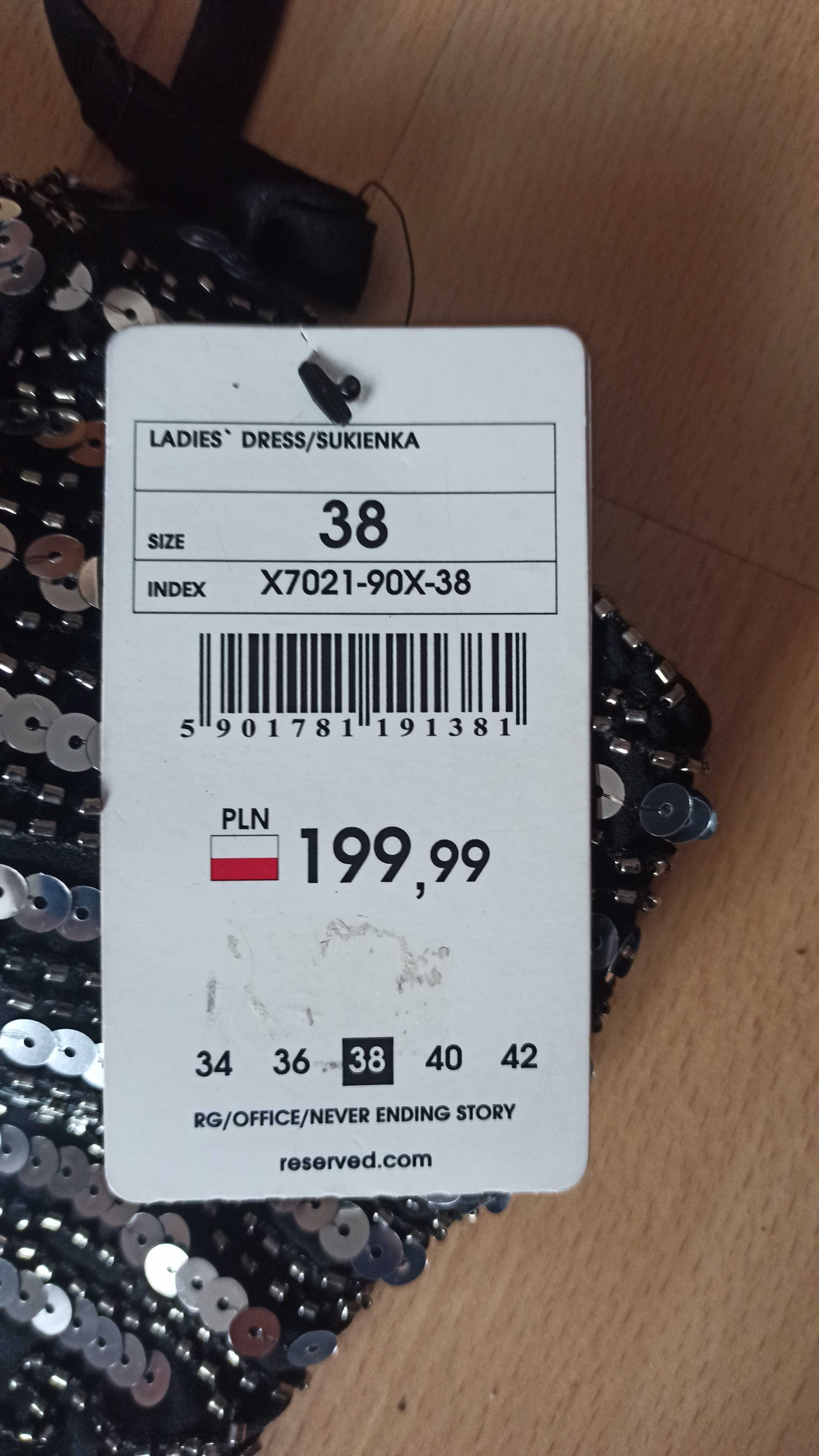 Sukienka na Sylwester- cekiny, błyszcząca roz 38