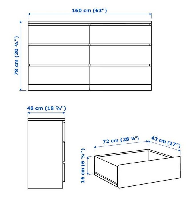 Cómoda MALM com 6 gavetas