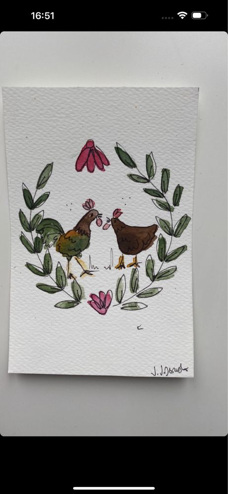 Kartka wielkanocna wielkanoc kogut kura boho wianek ilustracja kwiaty