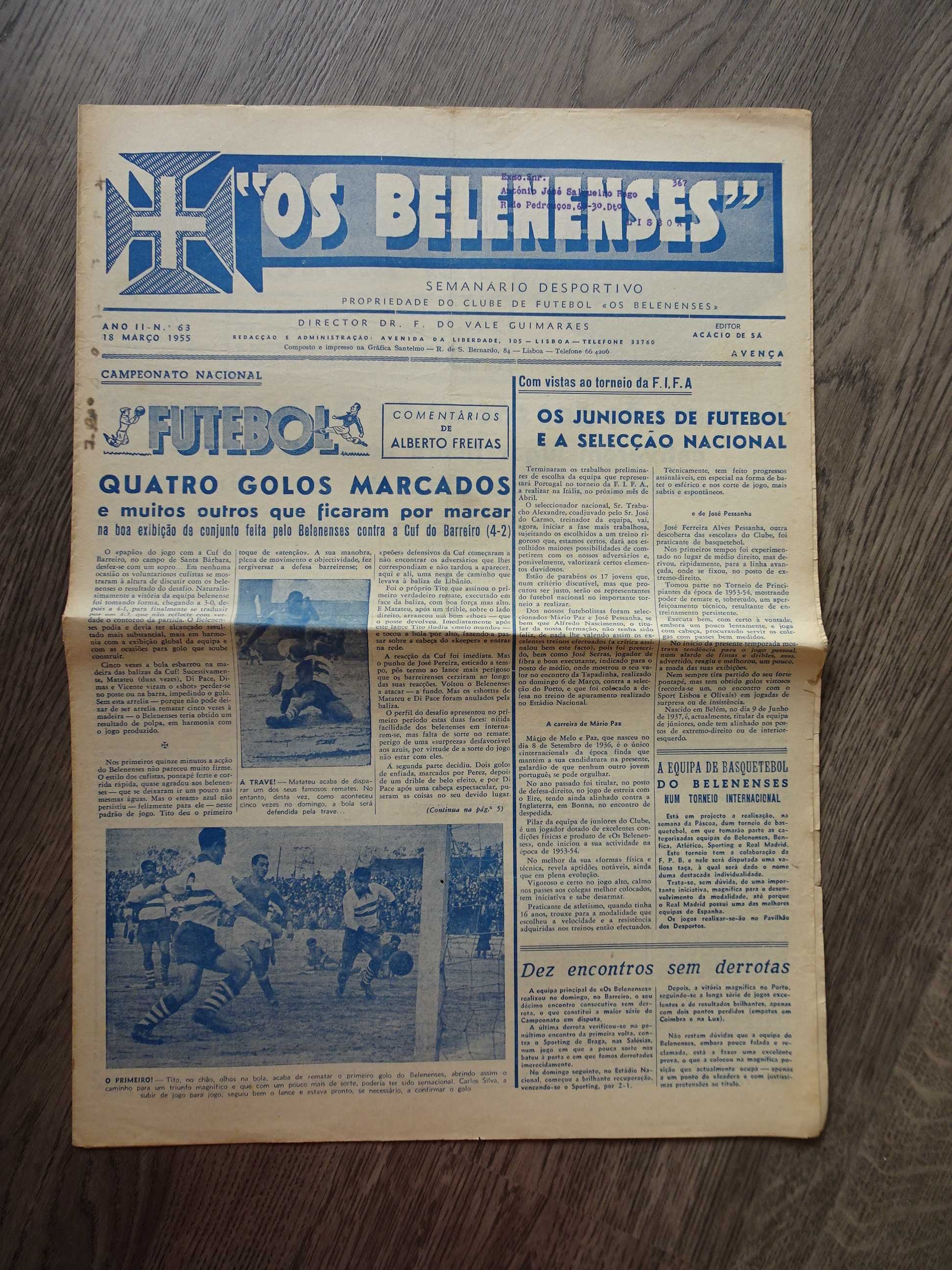 Antigo Jornal Belenenses Fevereiro 1955