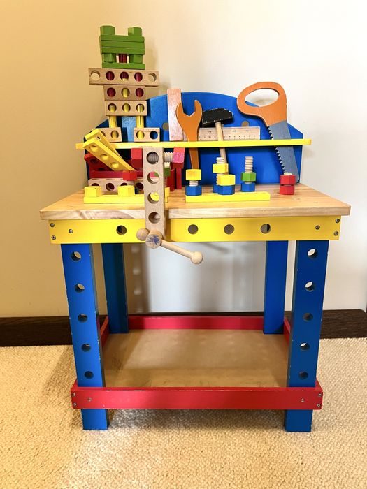 Warsztat mały stolarz drewniany narzędzia i klocki dla dziecka 3-5 lat