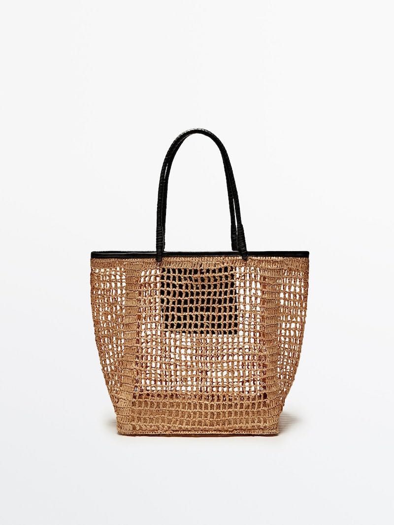 Mala a Tiracolo em ráfia c/alça em pele, Massimo Dutti (nova)