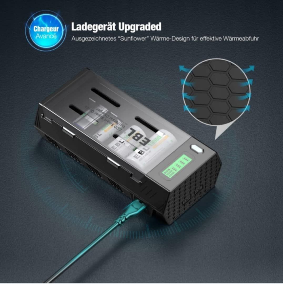 Ładowarka EBL AA AAA 9 V Ni-MH Ni-CD z  wyświetlaczem LCD
