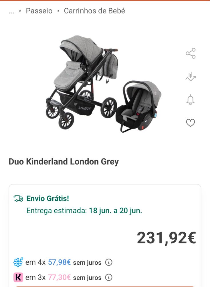 Carrinho de Bebé + baby coque, parte SEM USO!