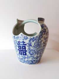 Jarra Floreira em porcelana chinesa pintaà mão em tons de azul