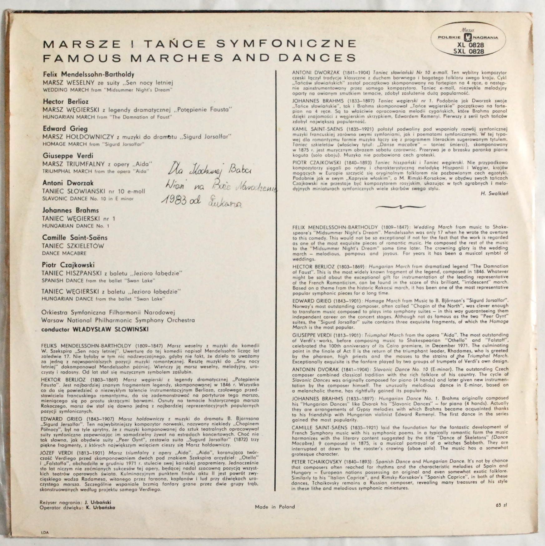Władysław Słowiński - Marsze i tańce symfoniczne (SXL 0828)