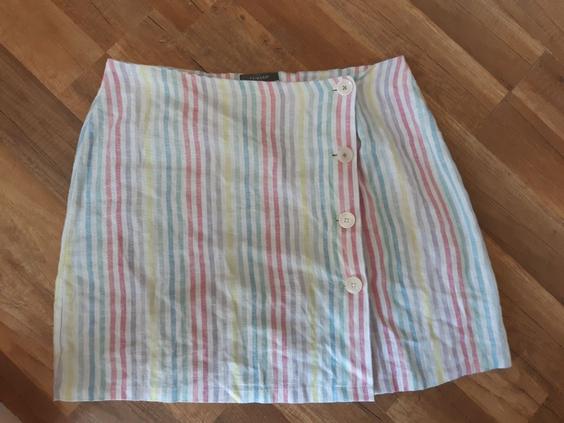 Spódnica 46 len XL lniana krótka kolorowa paski xl