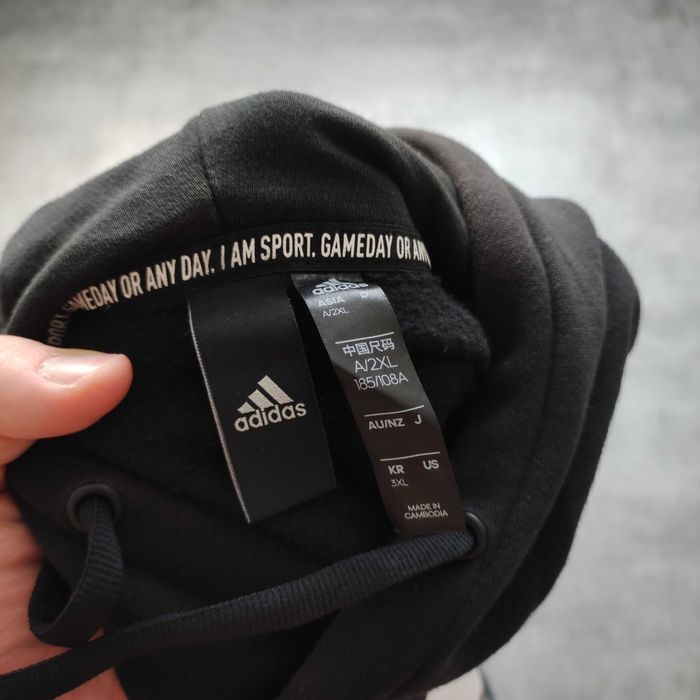 MĘSKA Czarna Bluza z Kapturem Klasyka duże Logo Adidas Nadruk Hoodie
