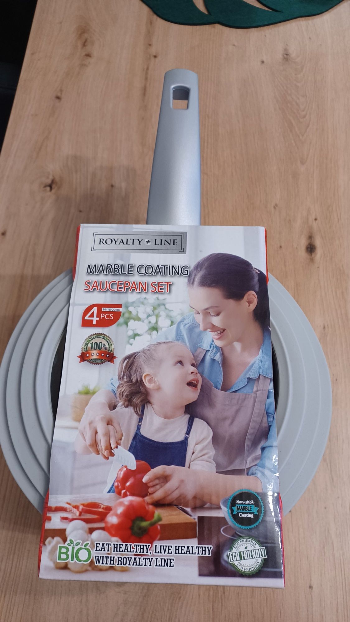 Zestaw 3  rondelków z marmurową powłoką