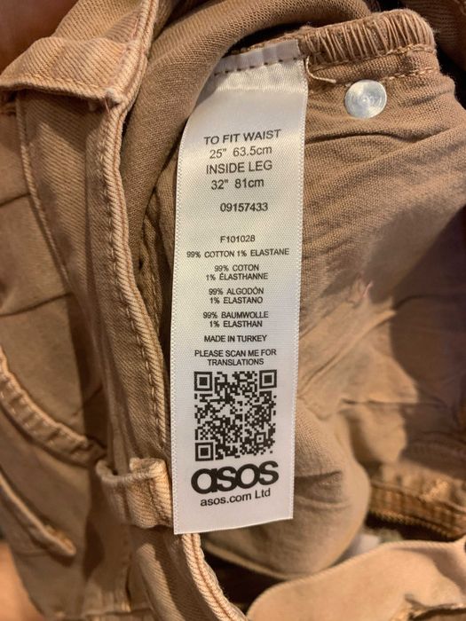 Dżinsy różowe, pudrowy róż Asos, rozm. XS