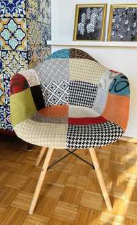Krzesło patchwork Mediolan fotel z podłokietnikamid drewniane nogi