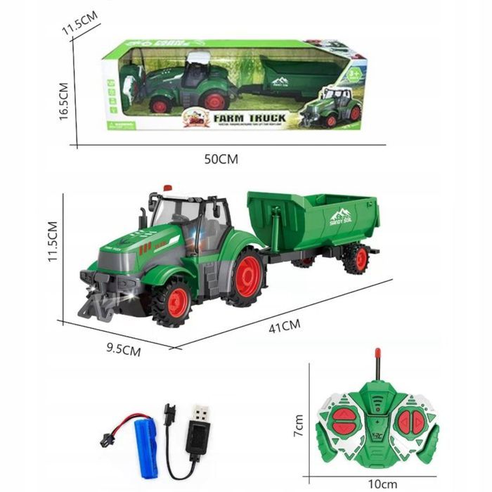 Traktor Z Przyczepą Zdalnie Sterowany Akumulator Ładowarka 9877-14