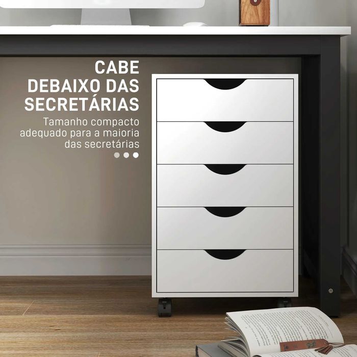HOMCOM Bloco de Gavetas com Rodas 5 Gavetas 40x40x67 cm Branco