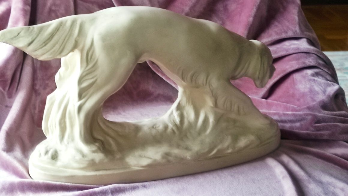 Pies myśliwski, Jihokera Bechyne. Duża 35/19 cm stara figurka z Czech.