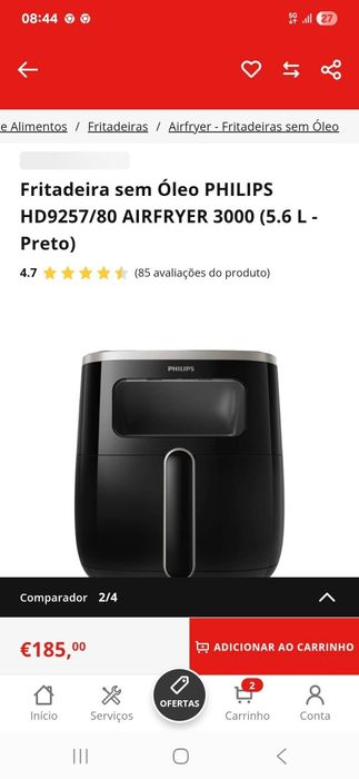AIRFRYER PHILIPS NOVA nunca foi usada COMPRADA na worten custou 185 eu