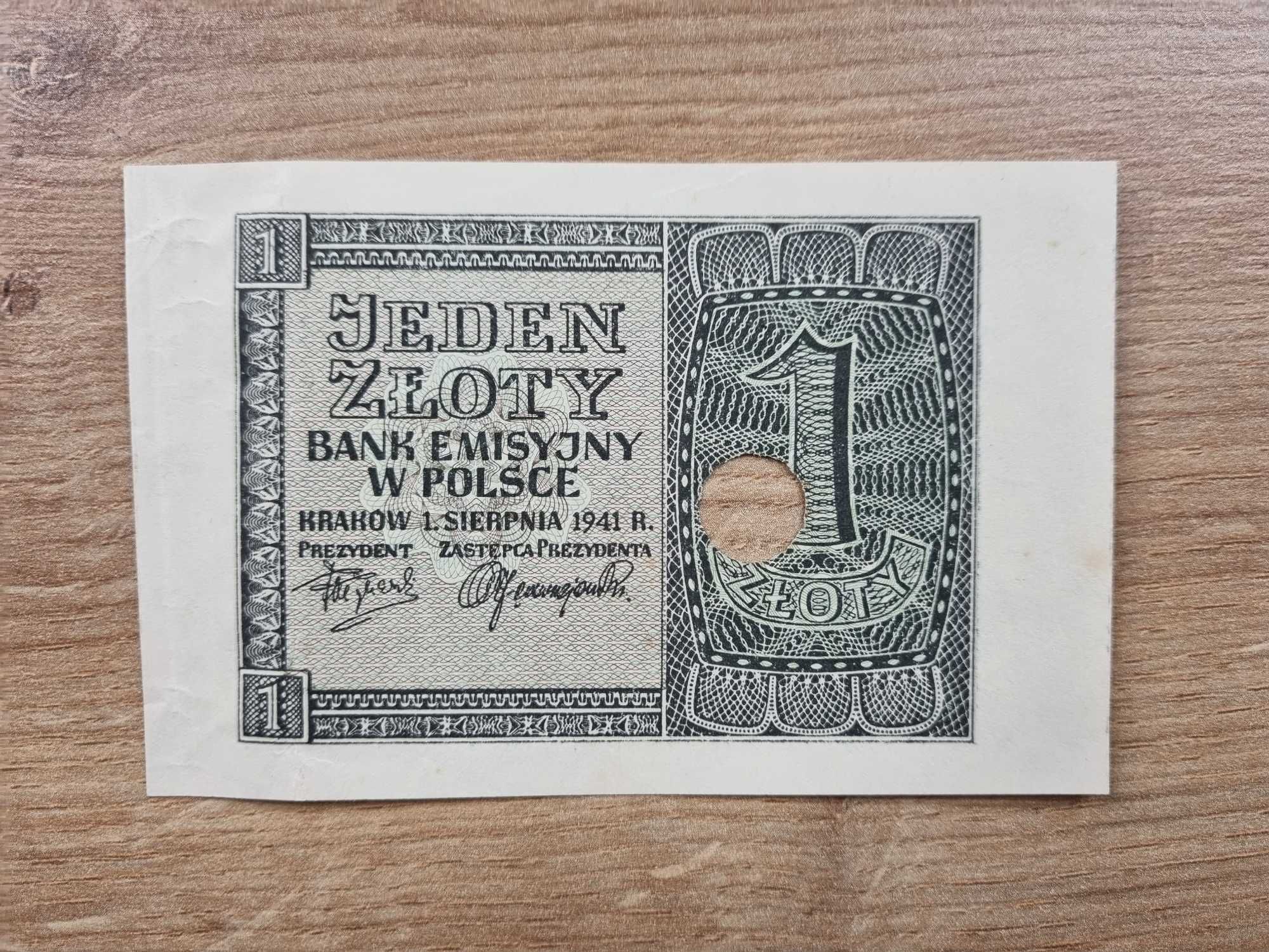 1 zł 1941 skasowany 1 złoty 1941 bez numeru i serii