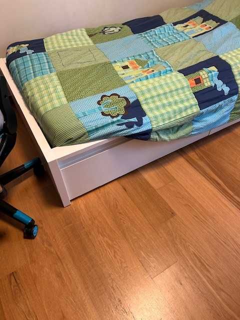 Cama alta de solteiro c/2 cx arrumação, branco/Luröy, 90x200 cm (MALM)