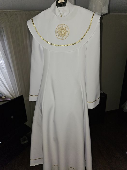 Alba komunijna dla dziewczynki z bolerkiem i rękawiczkami rozm 152/158