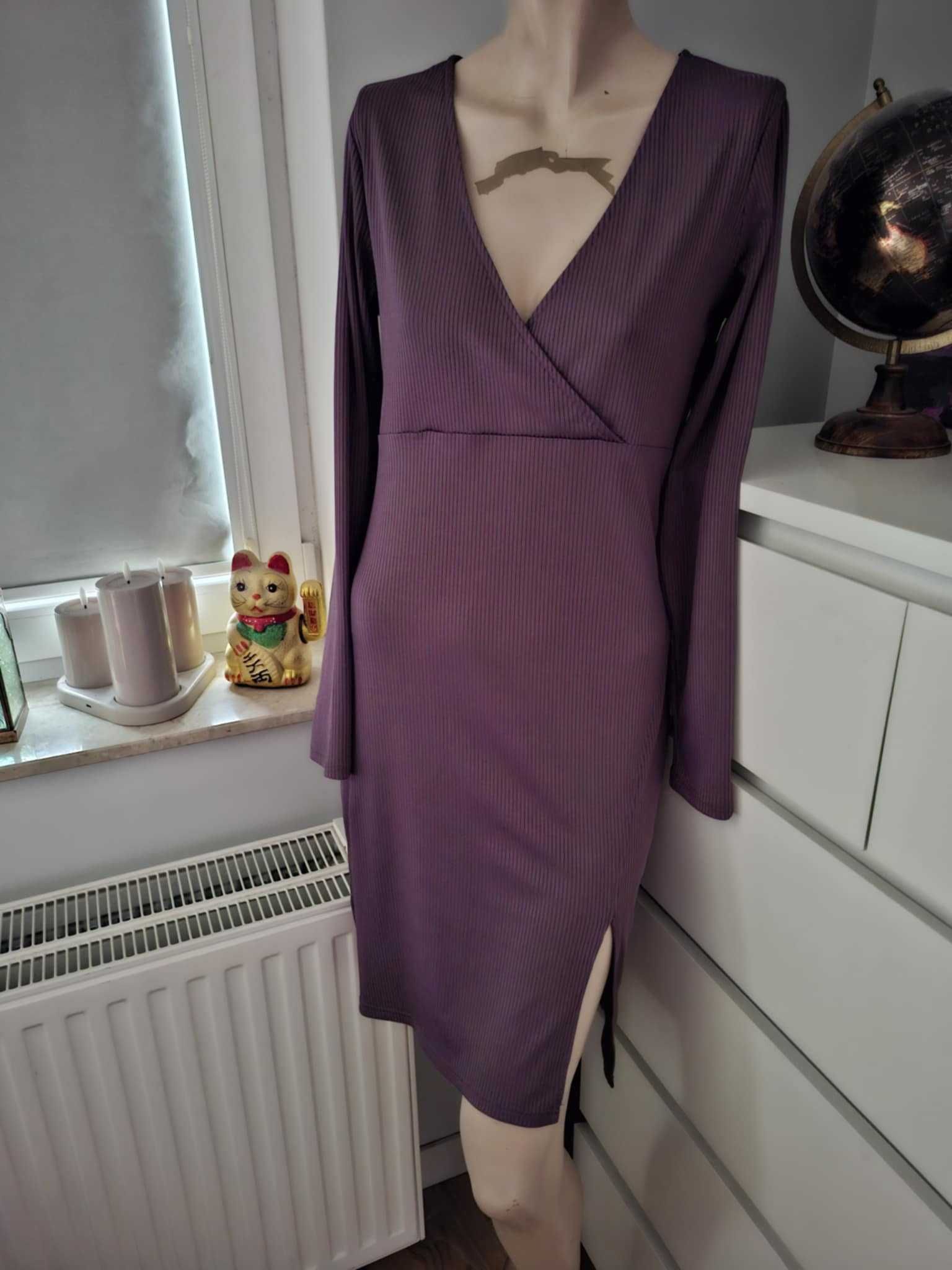 XL 42 H&M fioletowa sukienka z rozcięciem z rozporkiem imprezowa retro
